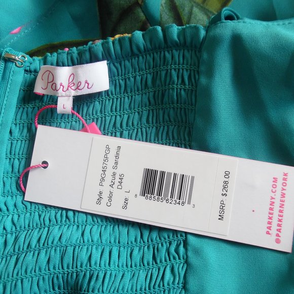 Parker Blue Azule Sardinia Hawaii Exotic Leaves Floral Tank Cocktail Top Blouse - Picture 7 of 8